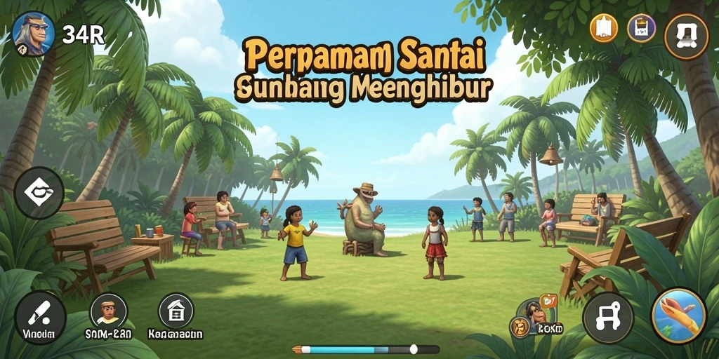Tampilan gameplay 34R yang menyenangkan dan cerah.