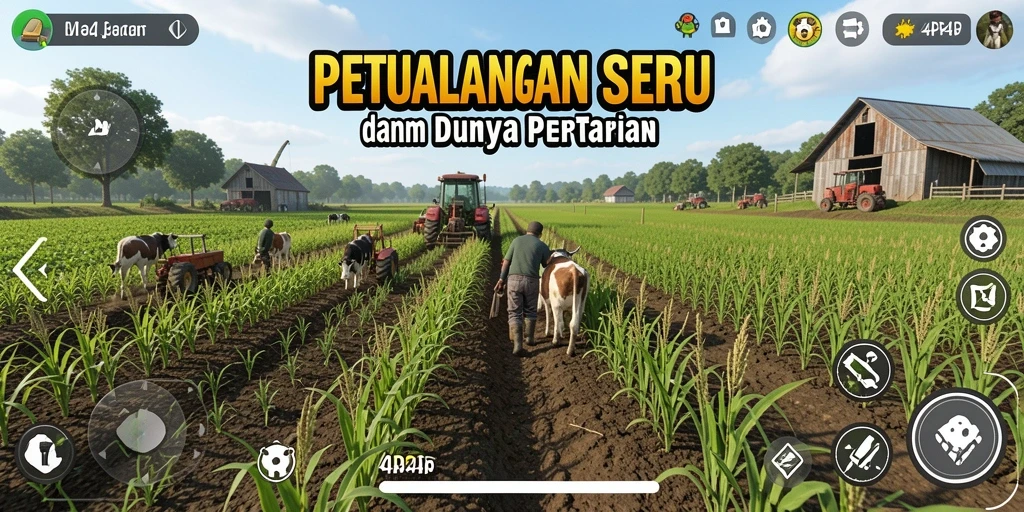 Tangkapan layar gameplay 4P4P yang menunjukkan aktivitas pertanian yang seru.