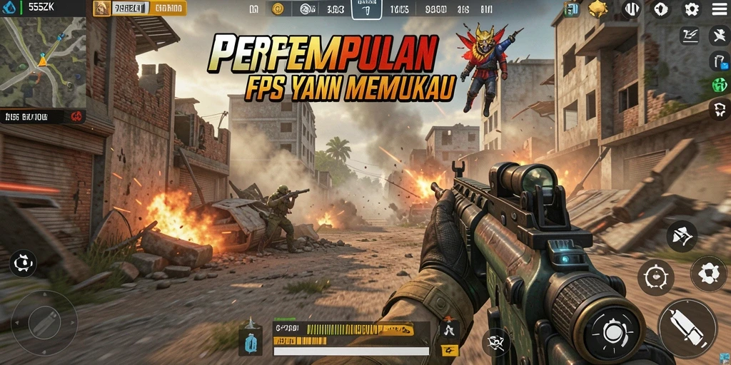 Tampilan gameplay intens dari 555ZK dalam aksi FPS.