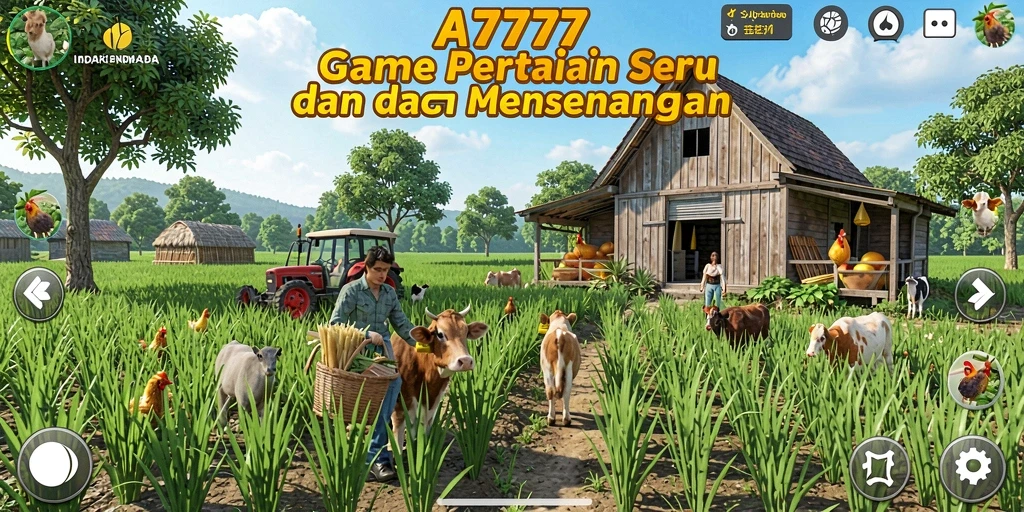 Tampilan gameplay A7777 menunjukkan aktivitas bertani yang seru dan interaktif.