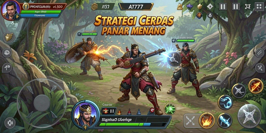 Tangkapan layar utama AT777 menampilkan aksi gameplay strategi yang mendalam.