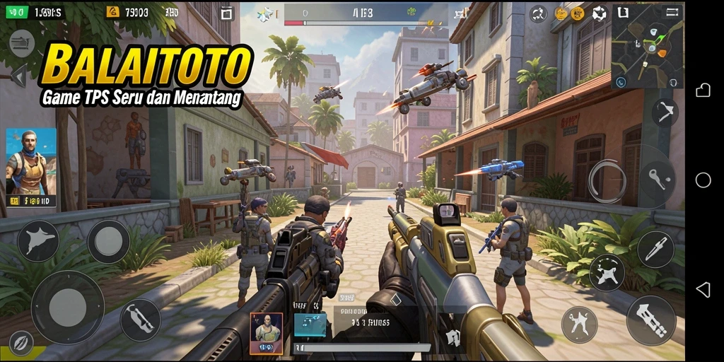 Screenshot BALAITOTO menampilkan aksi pertempuran seru dalam gameplay TPS.