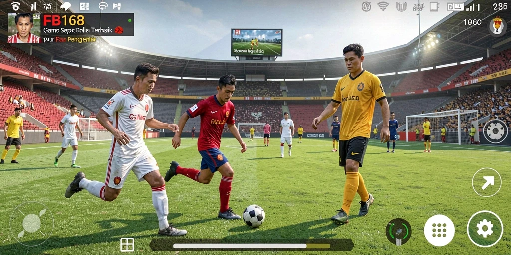 Tampilan gameplay FB168 menampilkan pertandingan sepak bola yang seru dan mendebarkan.