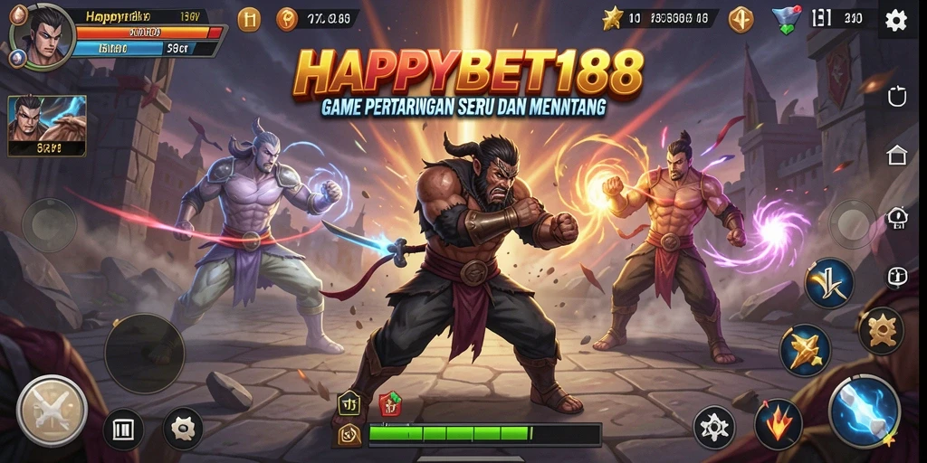 Tampilan gameplay yang mendebarkan dari <strong>HAPPYBET188</strong> saat pertarungan berlangsung.