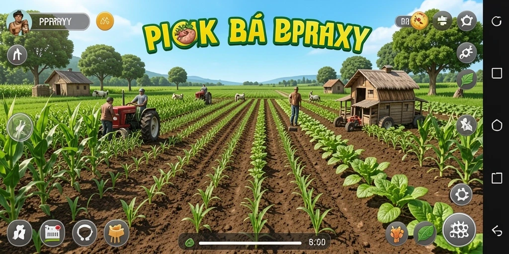 Screenshot gameplay PPRRYY menunjukkan ladang pertanian yang indah dan interaktif.