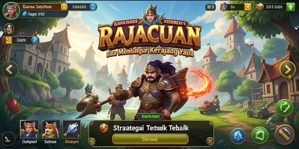 Tangkapan layar RAJACUAN menampilkan aksi strategis dalam membangun kerajaan.