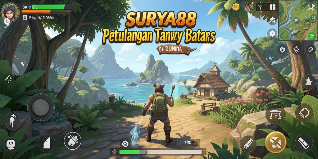 Tampilan menarik gameplay Open World SURYA88 di tengah alam yang luas.
