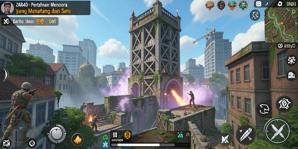 Screenshot gameplay ZARA4D dengan menara dan musuh yang menarik.