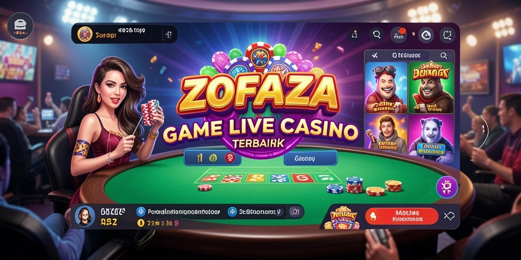 Screenshot ZOFAZA menunjukkan dealer profesional dalam permainan Live Casino.
